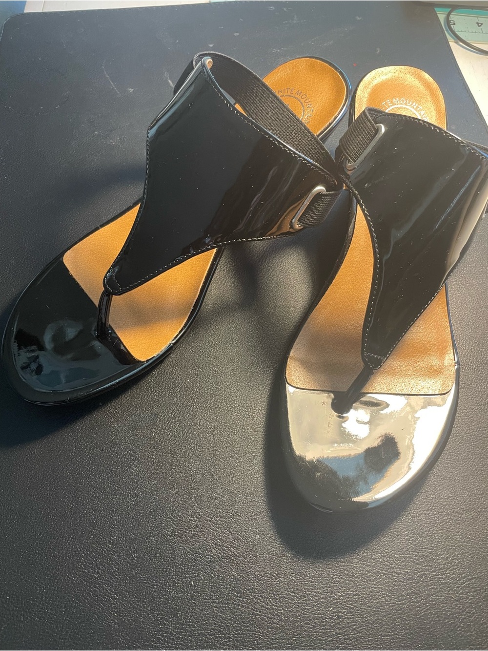 White Mountain Patent Leather Black Women's Sandals with Elastic Strap